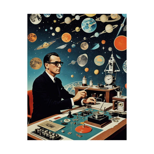 Astrologer’s Desk|Dada Psychedelic Planetary Collage Satin Poster (11x14”)
