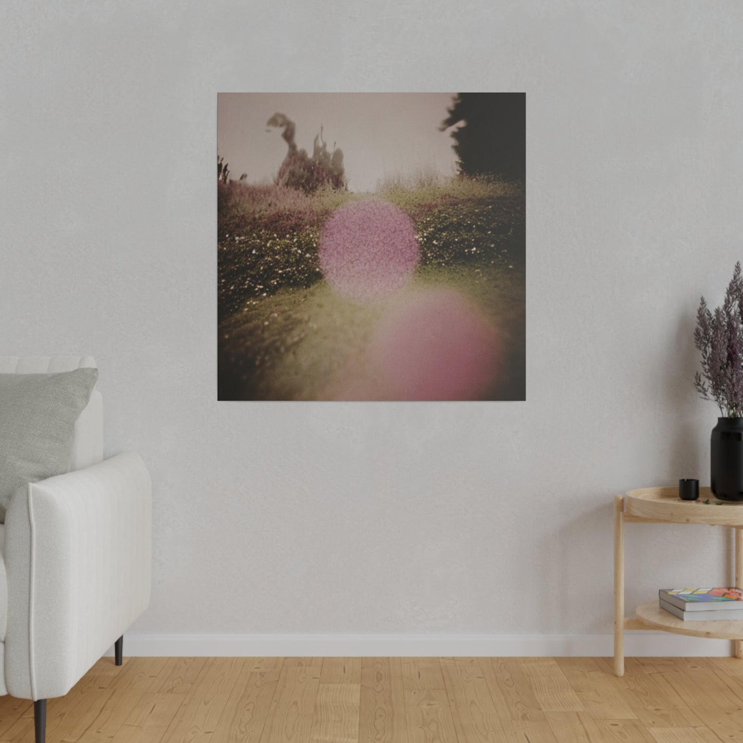 Neon Pink Meadow Orb Modern Art Dreamscape on Matte Canvas