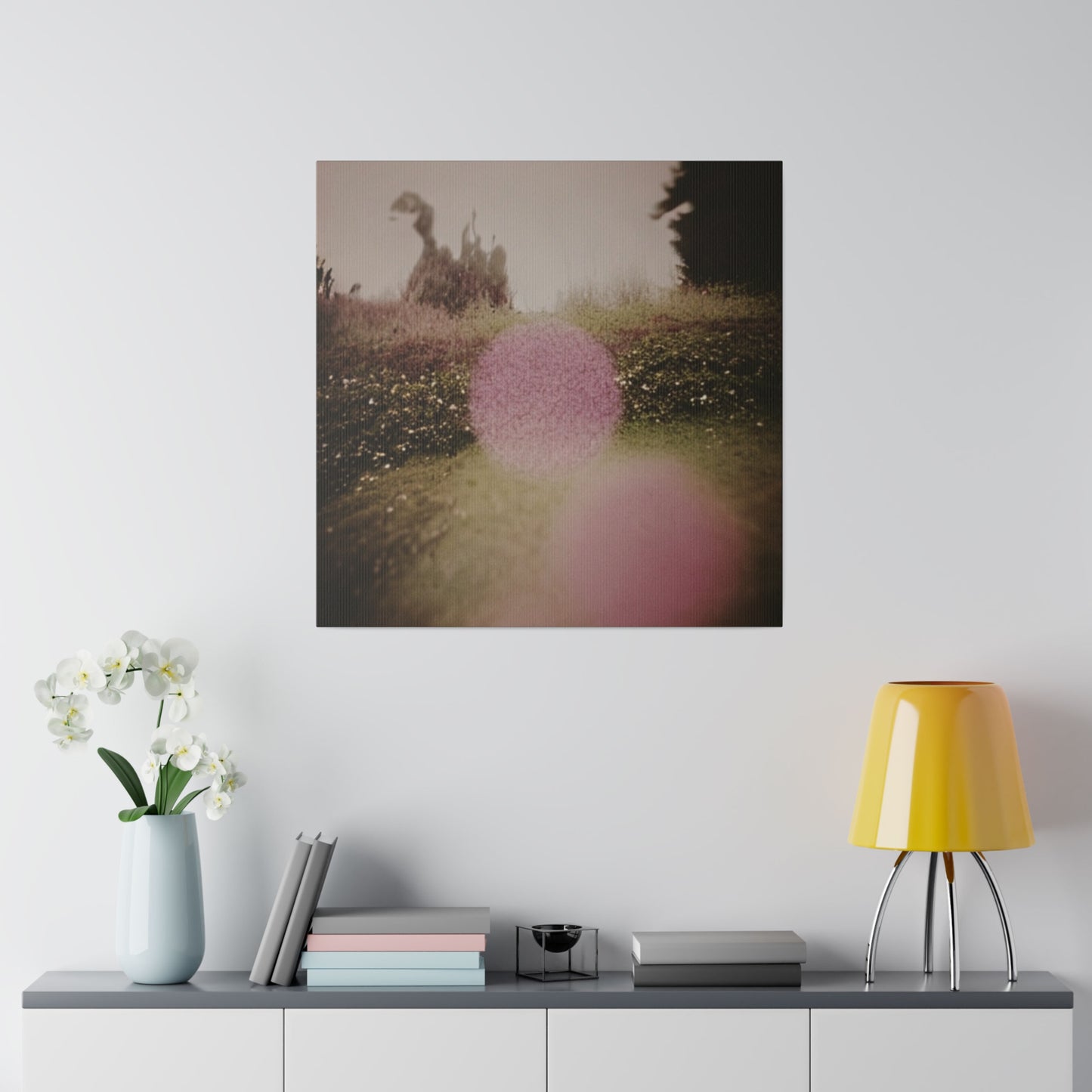 Neon Pink Meadow Orb Modern Art Dreamscape on Matte Canvas