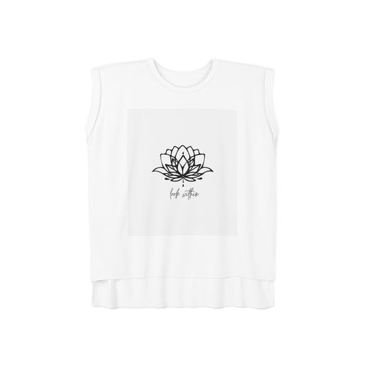 Look Within: Womens Flowy Rolled Cuffs Lotus Flower Look Within Muscle Tee