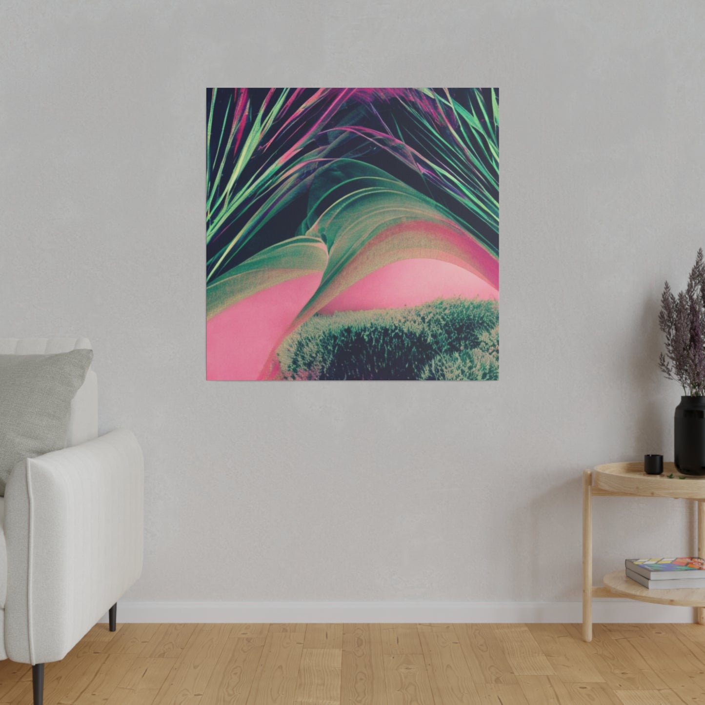 Green and Pink Neon Plant Abstract Canvas Wall Art Matte Canvas