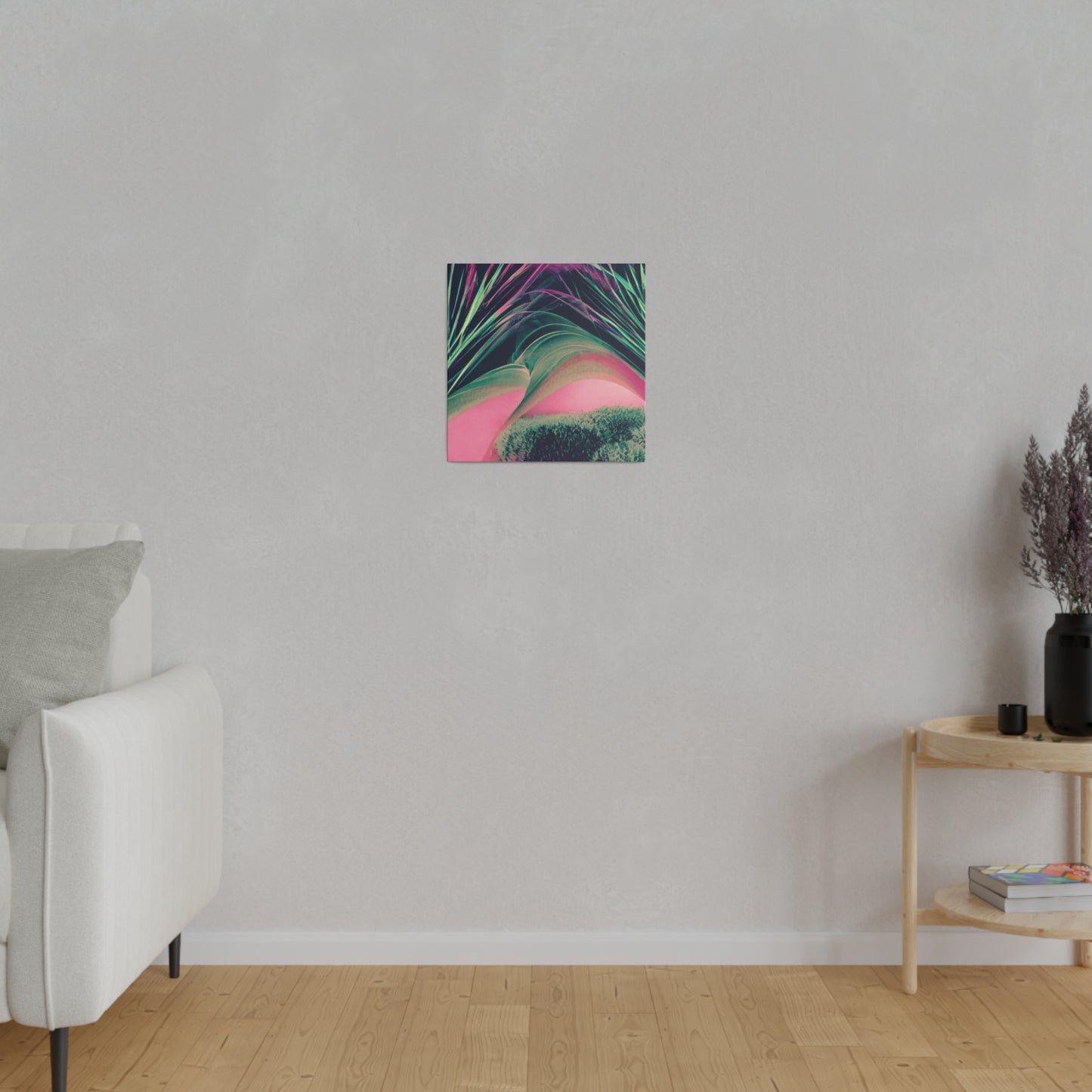 Green and Pink Neon Plant Abstract Canvas Wall Art Matte Canvas