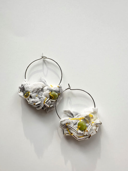 Cloudscape Silver Hoop Textile Earrings