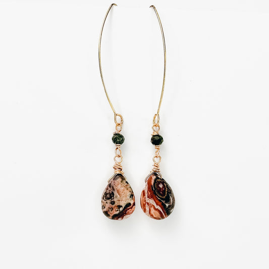 Root Echo– Leopard Skin Jasper & Tourmaline Earrings