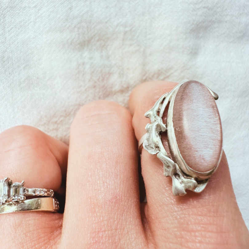 Peach Moonstone Sterling Silver Virginia Heirloom Ring