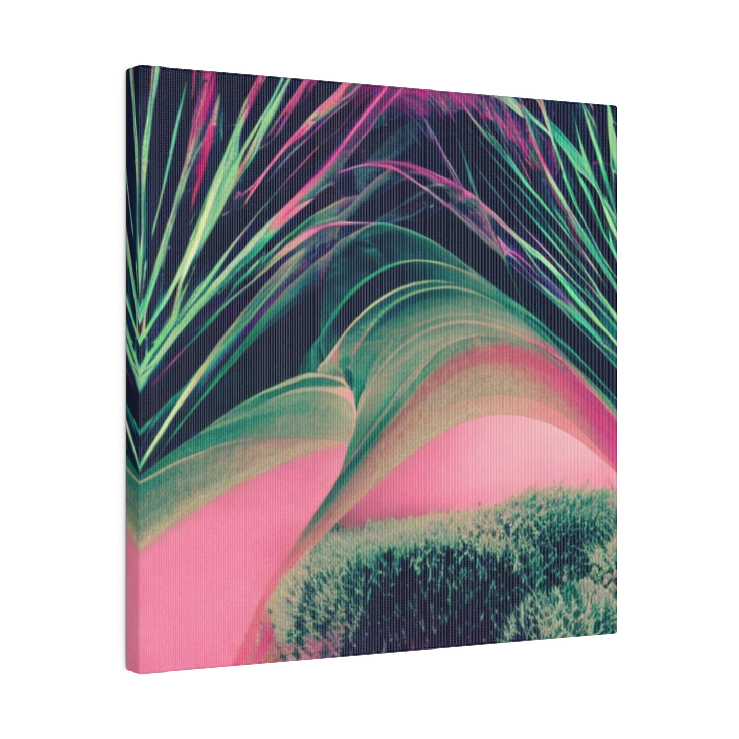 Green and Pink Neon Plant Abstract Canvas Wall Art Matte Canvas