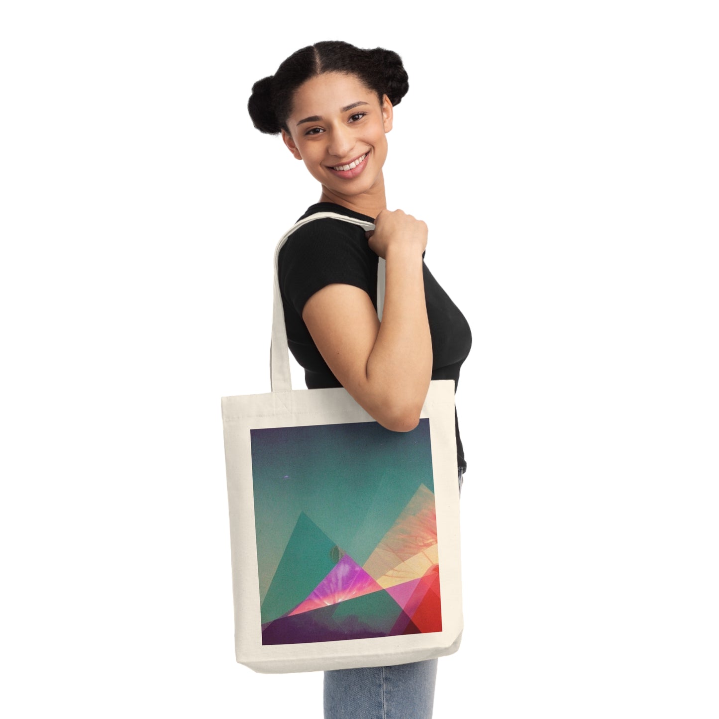 Abstract Rainbow Mountain: Geometric Print Woven Tote Bag