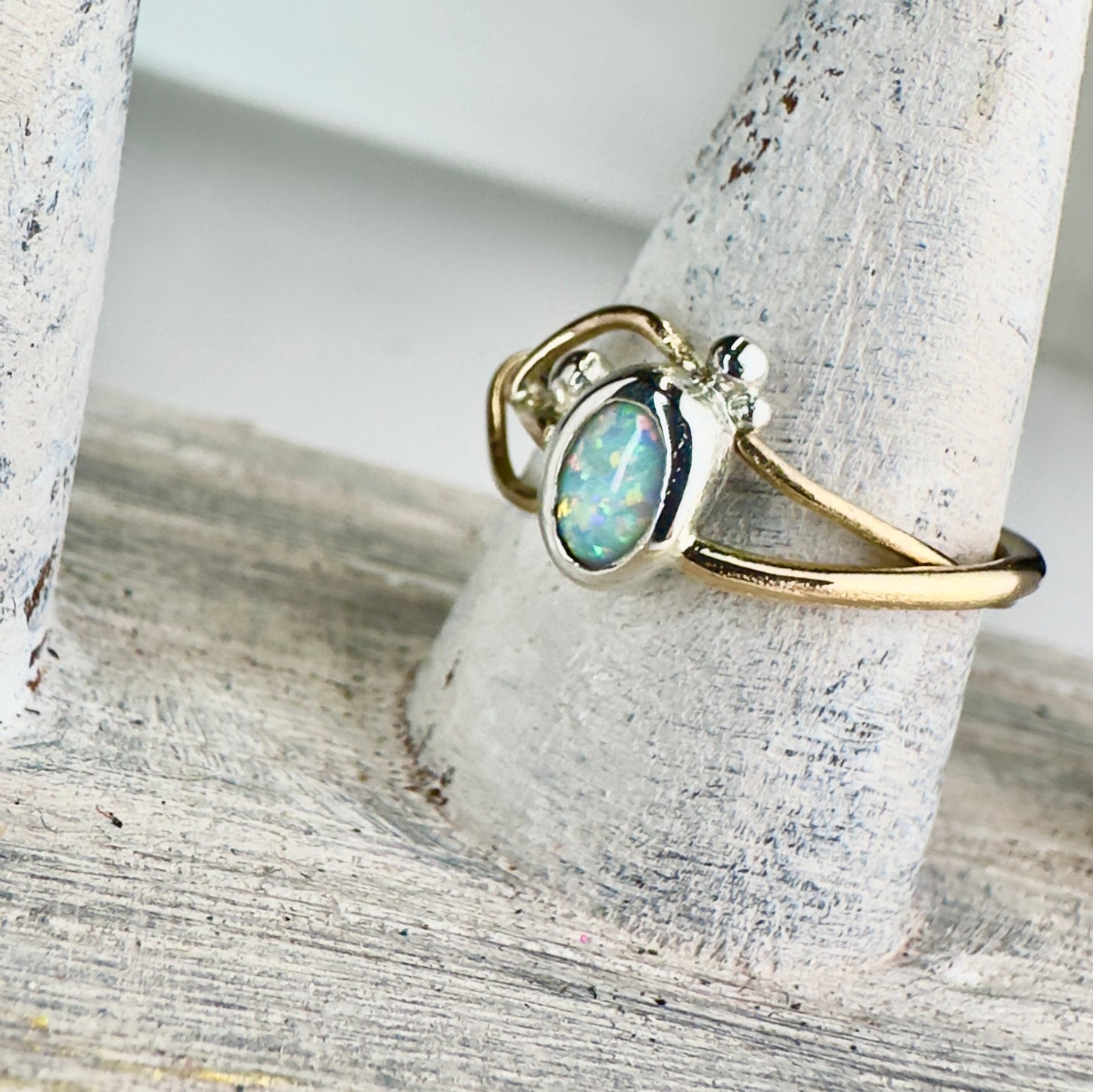 “Aurora Whisper” Mixed Metal Opal Ring