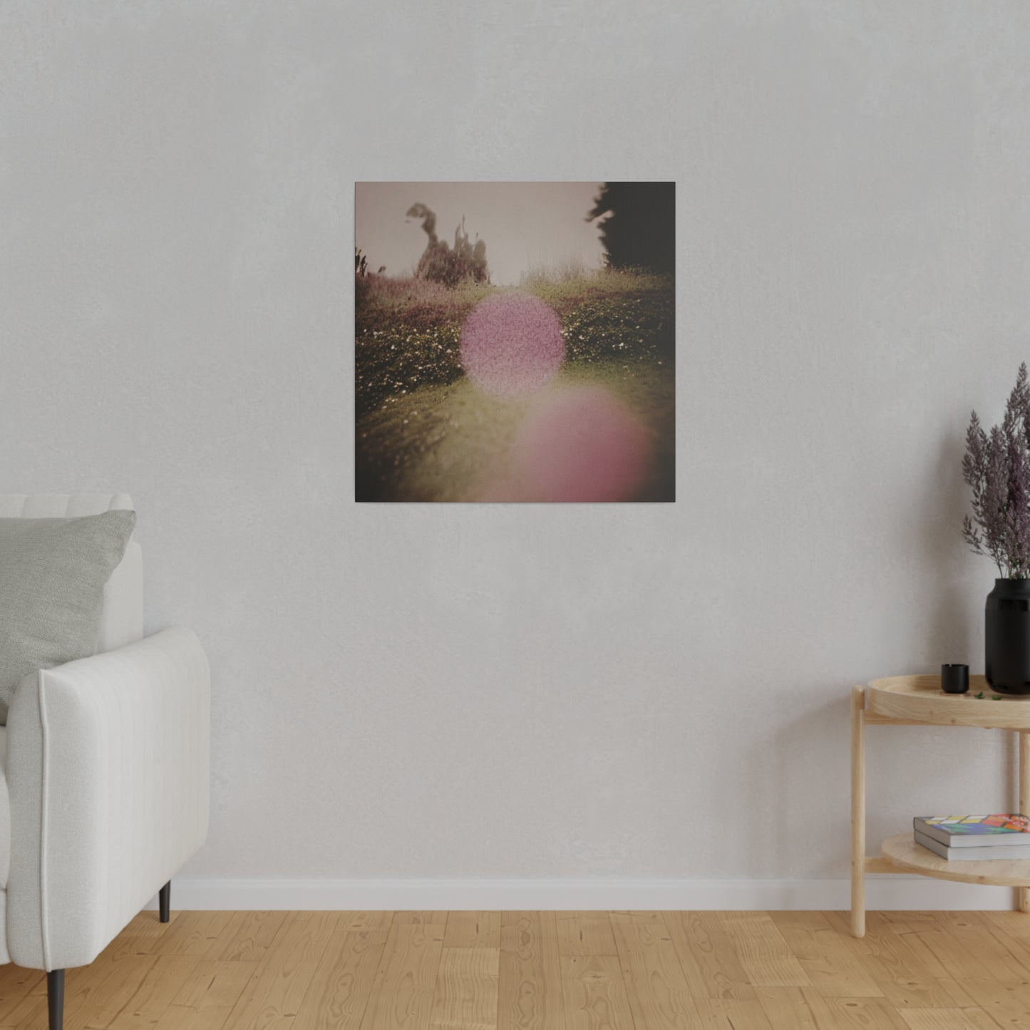 Neon Pink Meadow Orb Modern Art Dreamscape on Matte Canvas