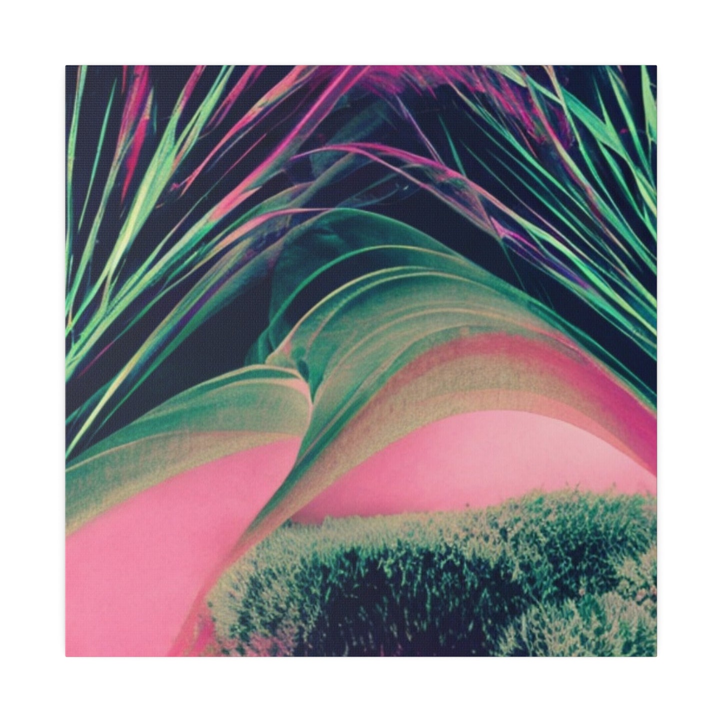 Green and Pink Neon Plant Abstract Canvas Wall Art Matte Canvas