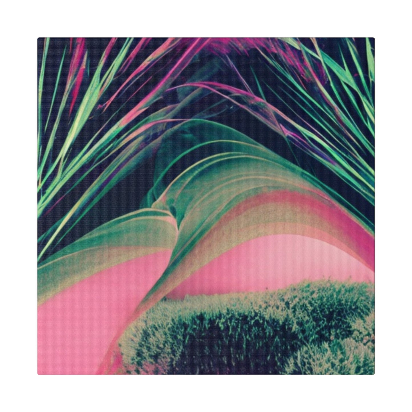 Green and Pink Neon Plant Abstract Canvas Wall Art Matte Canvas