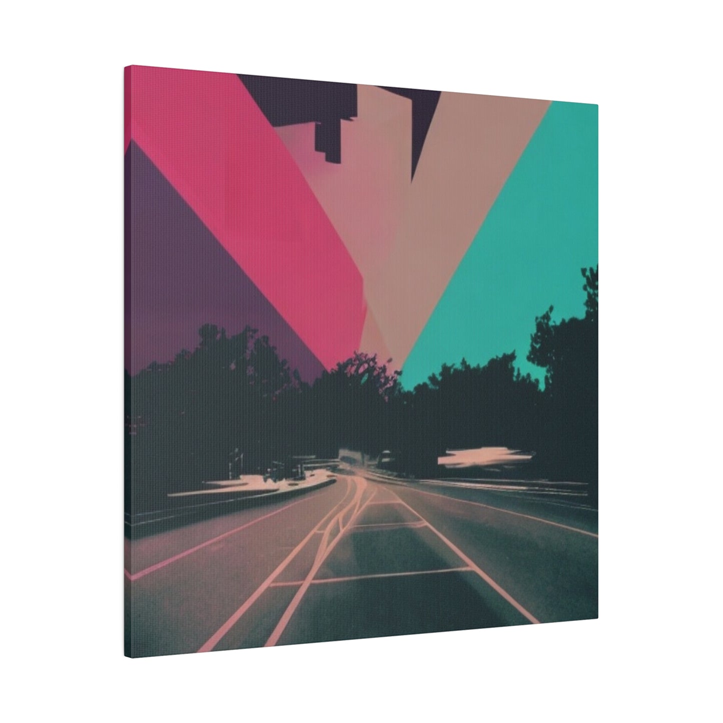 Pink Neon Streets Modern Dreamscape Wall Art Matte Canvas