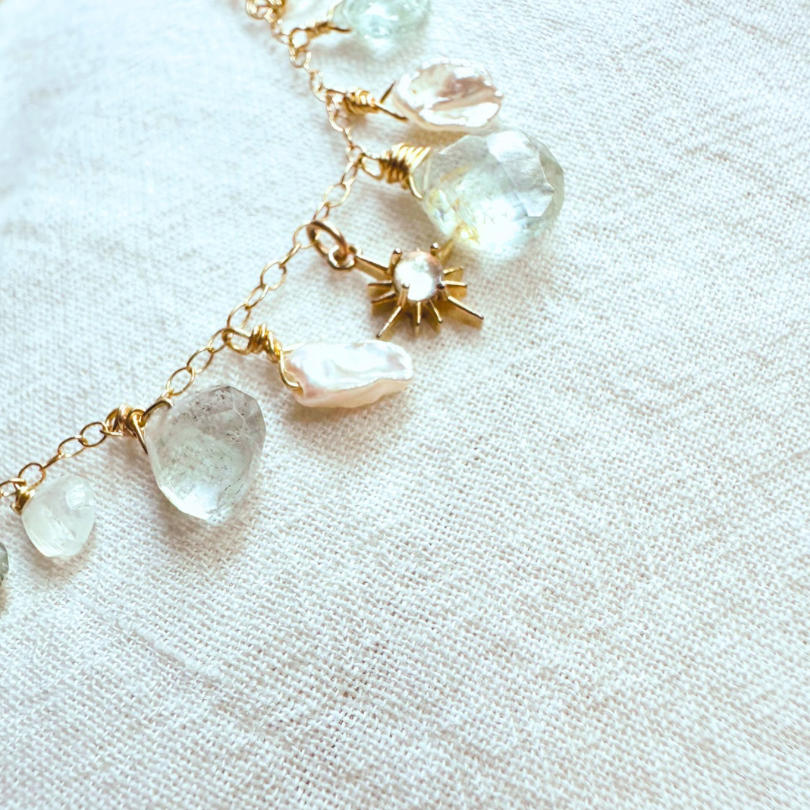 Luxury Aquamarine and Pearl Teardrop Earrings with Summer Starburst Charm