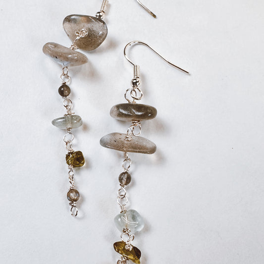 Celestial Cascade Earrings |Labradorite, Aquamarine & Peridot in Sterling Silver