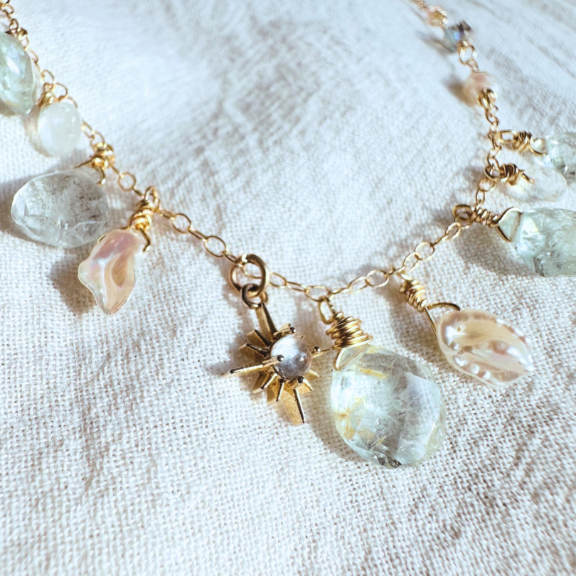 Luxury Aquamarine and Pearl Teardrop Earrings with Summer Starburst Charm