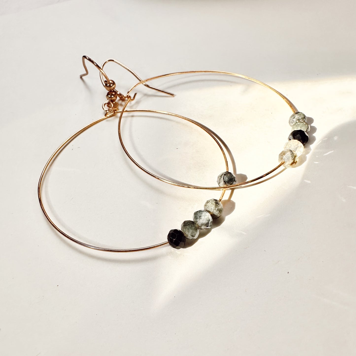 Celestial Grove | Moss Agate Faceted Gold Hoop Earring