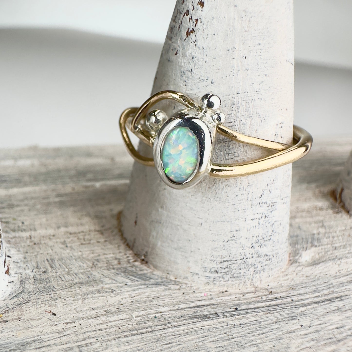 “Aurora Whisper” Mixed Metal Opal Ring