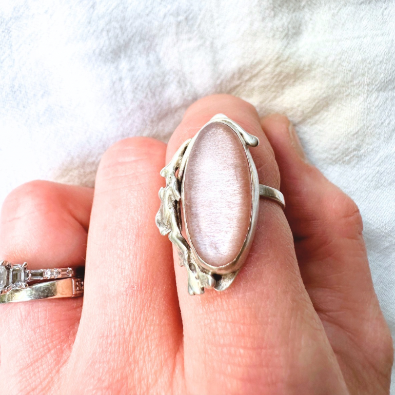 Peach Moonstone Sterling Silver Virginia Heirloom Ring