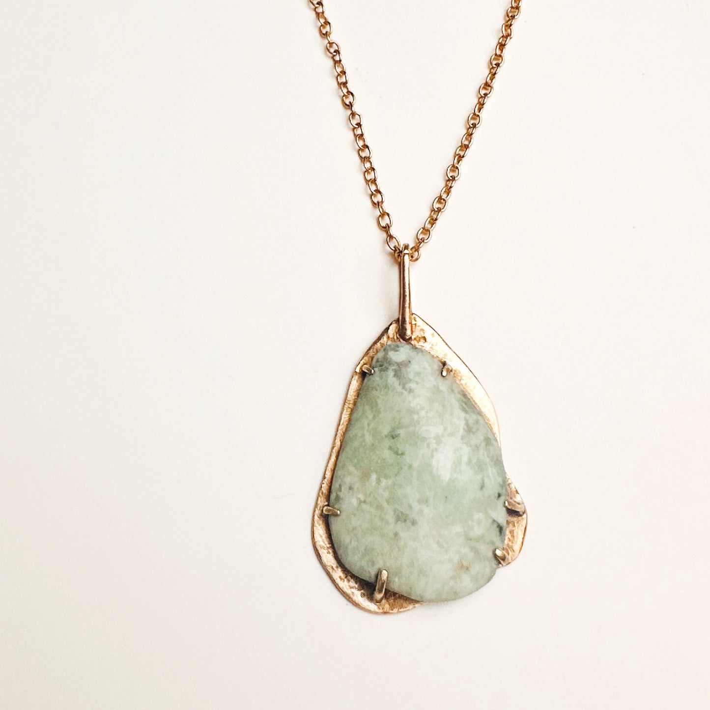 Celestara Verdantia Raw Chrysoprase Pendant Hand-Forged Brass Necklace