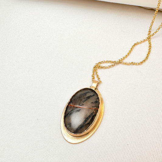 Reforged Echo: Reticulated Quartz & Bronze Mica Pendant Necklace